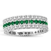 SL COLLECTION 14k White Gold Emerald Diamond 3-piece Eternity Band Ring Set