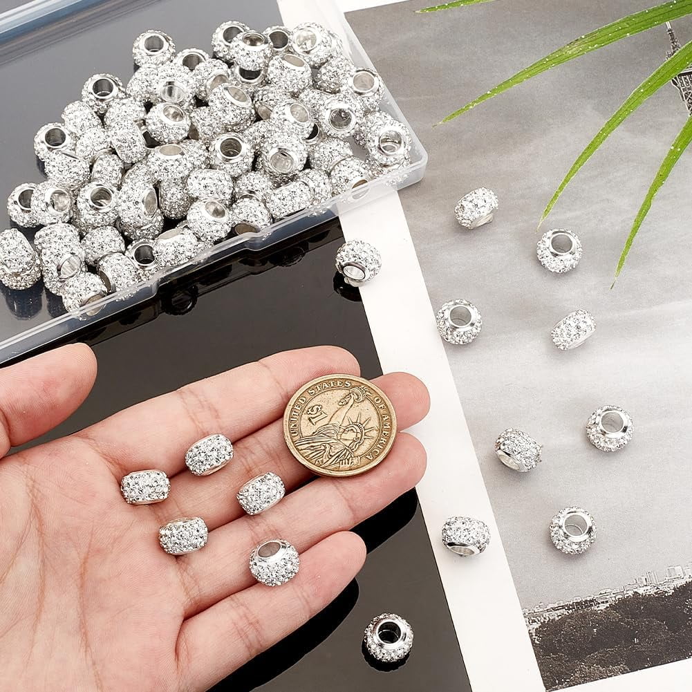 PH 100pcs European Beads Clay Beads with Rhinestones Large Hole Spacer Beads Lucky Beads for Bracelet Jewelry Making Big Hole Polymer Craft Beads for Beaded Pens 11x8mm Hole: 5mm colorful