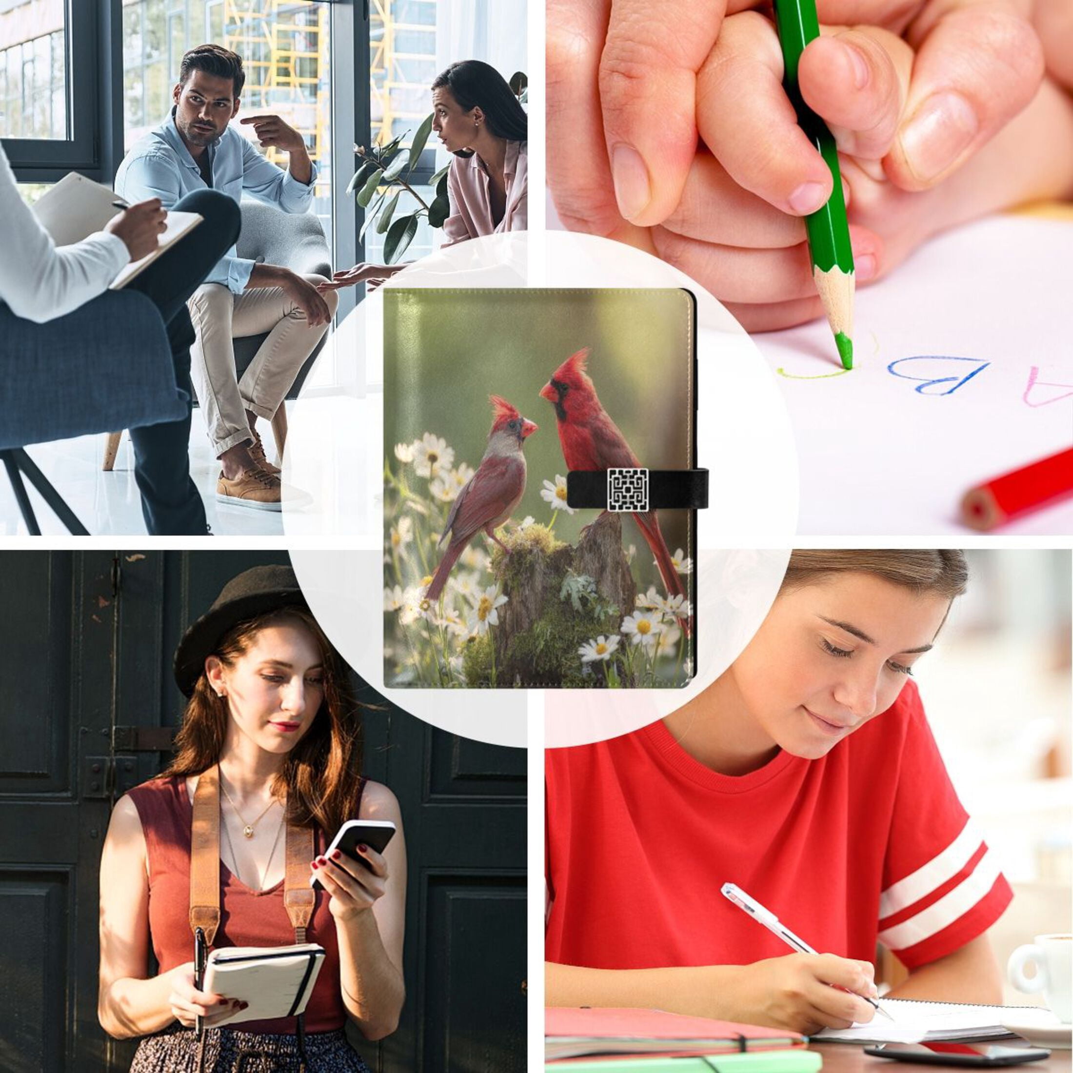 Leather Planner Leather Notebook Notebook Journal Binder Design Pen Pocket Design Convenient for Storage Two Red Birds