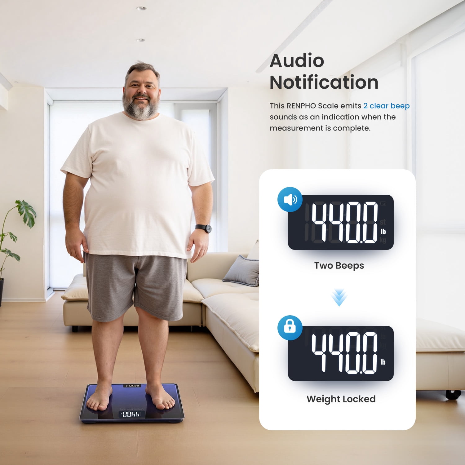 RENPHO 550lb Scale for Body Weight, Digital Bathroom Scale with Large LED Display, Big Platform Weighing Machine with Extra-High Capacity, Most Accurate to 0.05lb, 13x11.8in, Core 1L