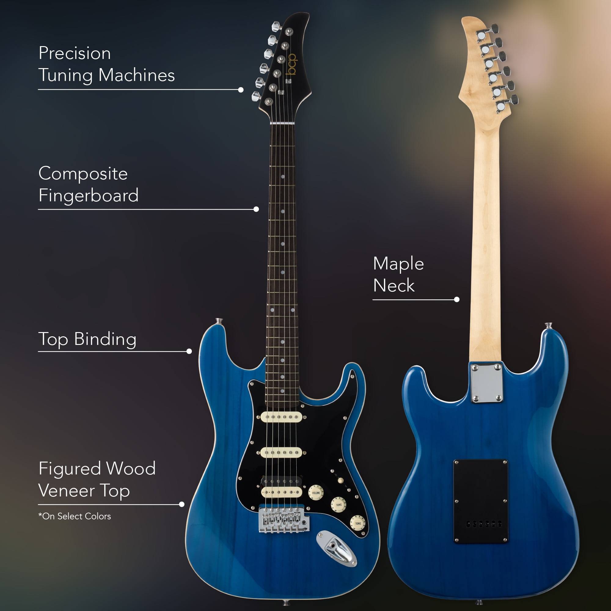 Best Choice Products Beginner HSS Electric Guitar Kit w/ Headphone Amp, Gig-Bag, Headphones - Midnight Blue/Black