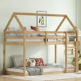 thumbnail image 2 of Dasun Twin over Twin Rubber Wood Floor Bunk Bed, with ladder,Guardrails,House-Shaped-Bunk Bed,White oak, 2 of 5