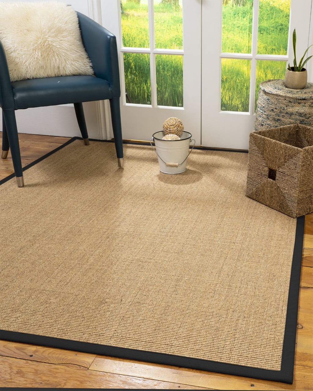 Natural Area Rugs Melrose Custom Sisal Rug, 10', Octagon Black Border