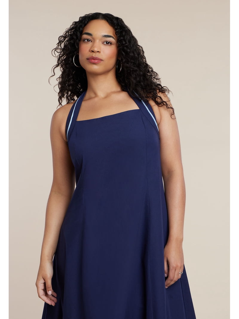 plus size halter midi dress Plus Size Slit Back Midi Halter Dress