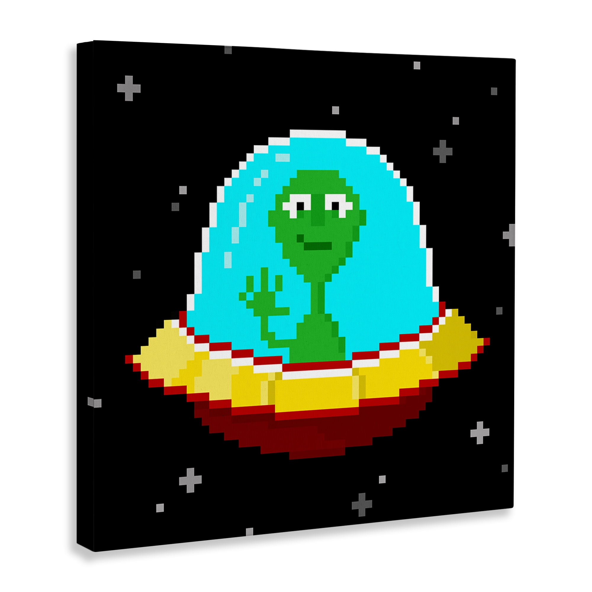 Stupell Industries Pixel Alien Spaceship Novelty & Humor Painting Wrapped Canvas Art Print Wall Art, 17 x 17