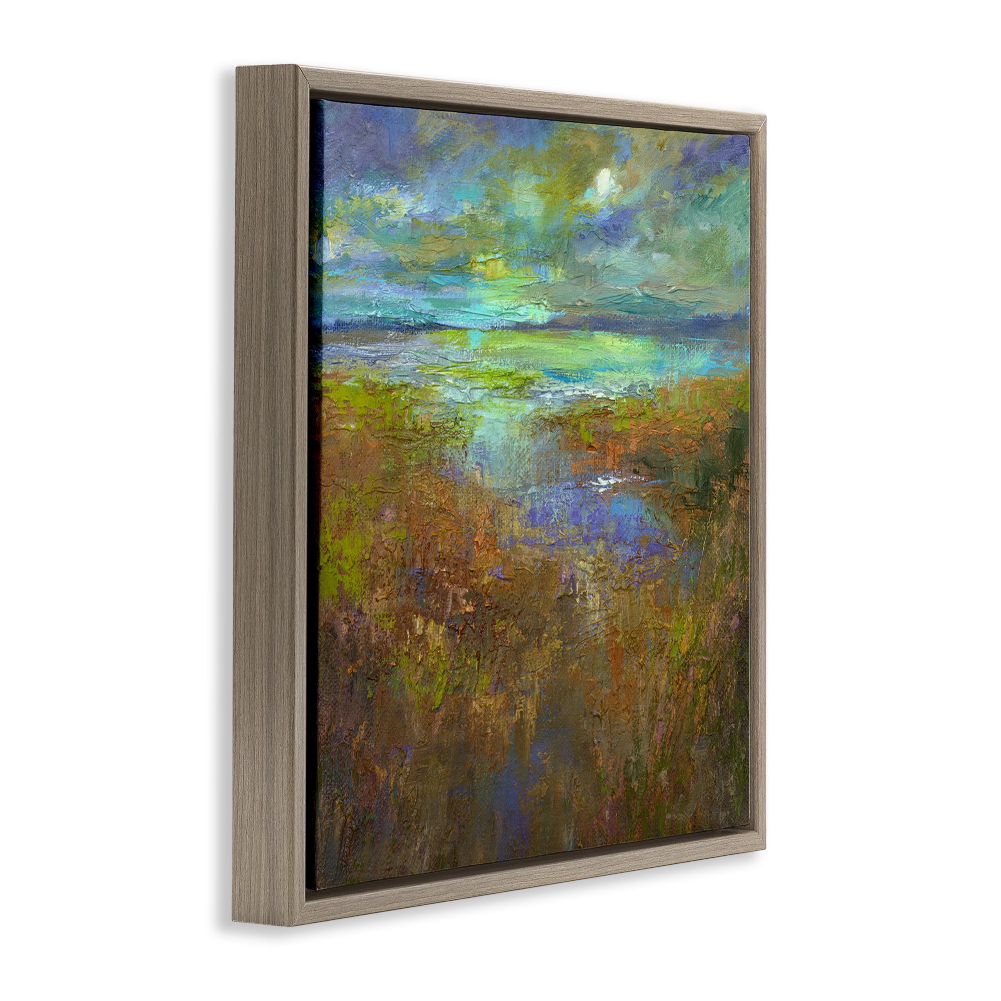 Stupell Industries Abstract Stream View Landscape & Nature Painting Brown Floater Framed Canvas Art Print Wall Art, 18 x 18