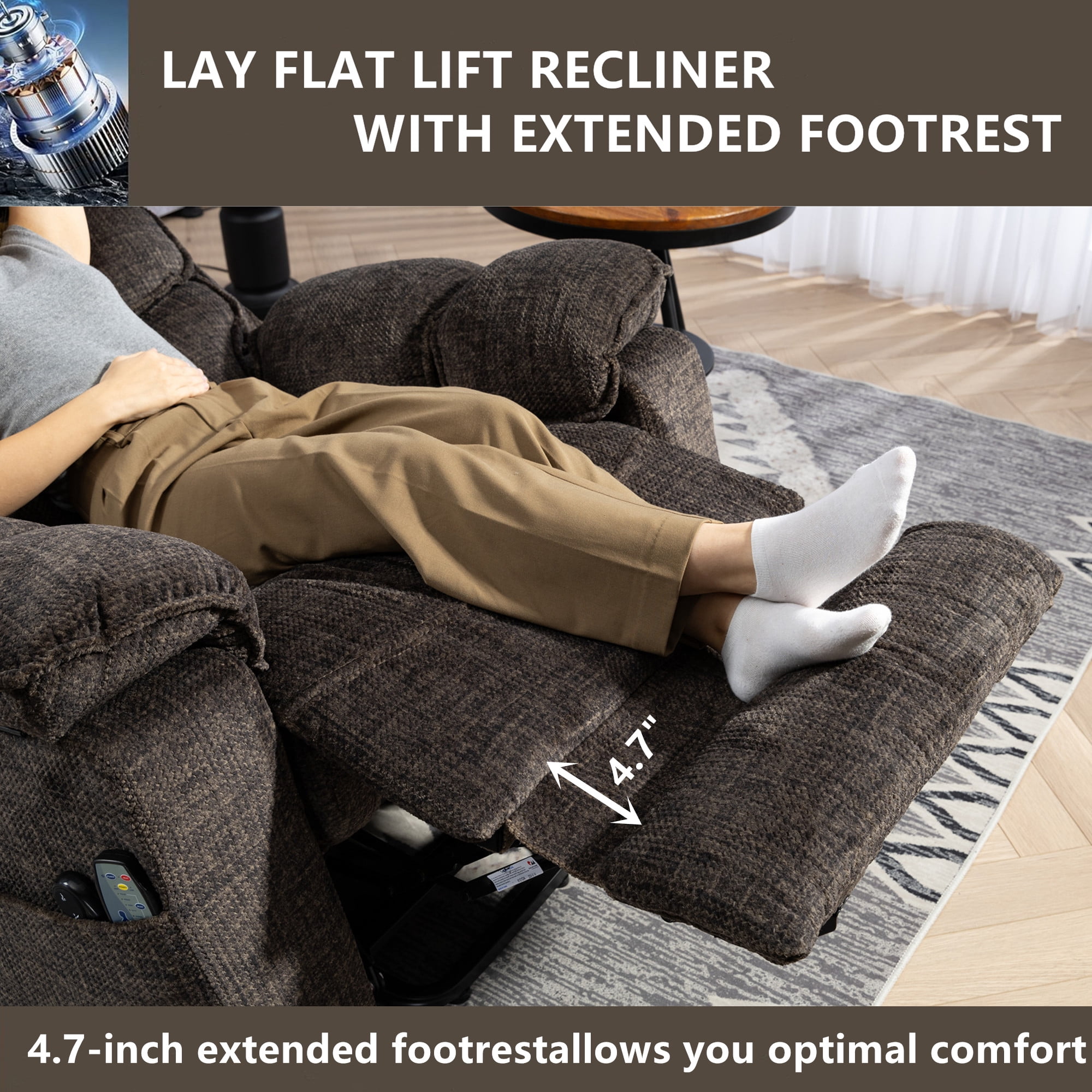 LITVZ Oversized Lift Recliner with Extended Footrest for Seniors, Heavy Duty Recliners with Heat Massage, Extra Wide Seat, Arm Storage & Cup Holders, Lay Flat 160° for Elderly Big Tall Man 400lb
