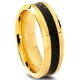 thumbnail image 2 of Charming Jewelers Tungsten Wedding Band Ring 6mm for Men Women Comfort Fit 18K Yellow Gold Plated Black Carbon Fiber Beveled Edge Polished Lifetime Guarantee Size 15, 2 of 5