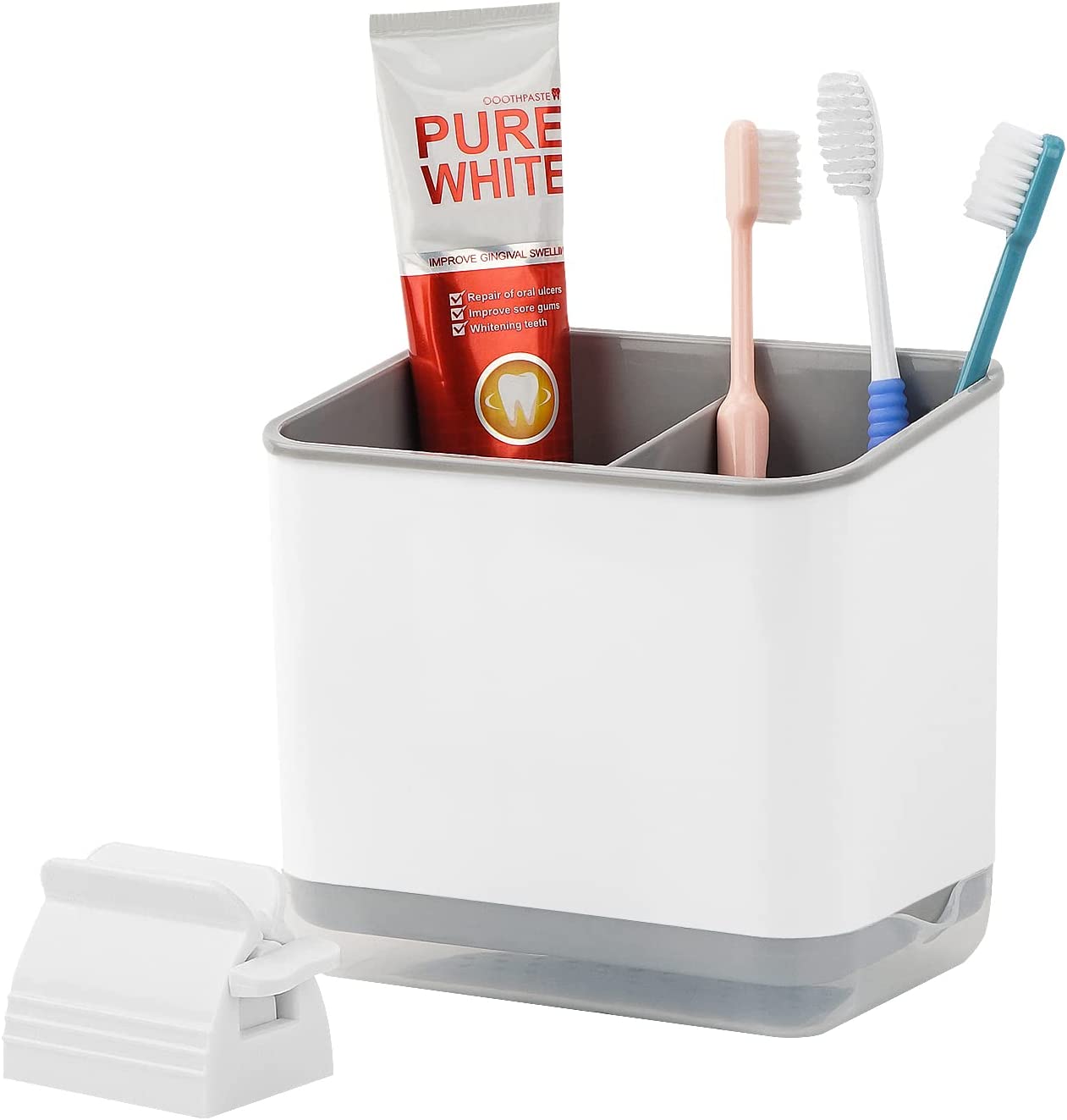 DODAMOUR Toothbrush Holder with Toothpaste Squeezer, 3 Slots Toothbrush
