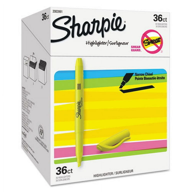 Pen Style Chisel Tip Highlighter, Yellow Ink, Chisel Tip, Yellow Barrel, 36/Pack