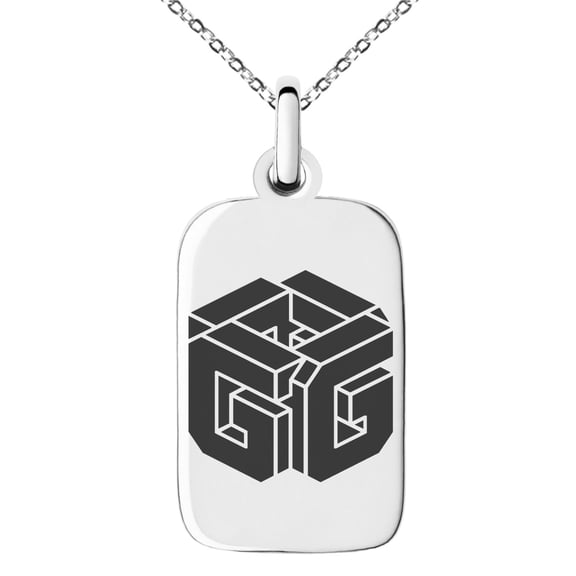 Stainless Steel Letter G Initial 3D Cube Box Monogram Engraved Small Rectangle Dog Tag Charm Pendant Necklace