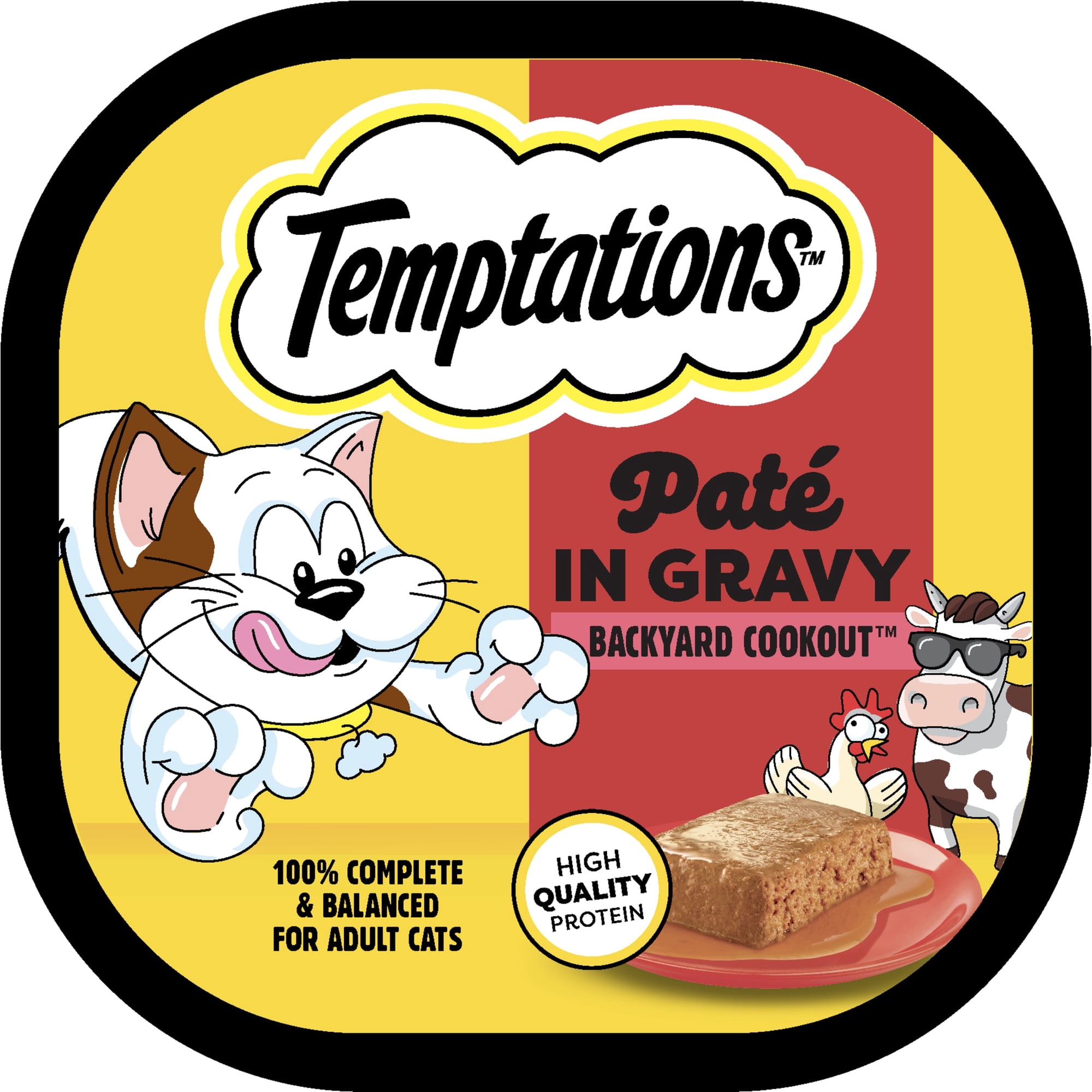Temptations Pate In Gravy Backyard Cookout Flavor Adult Wet Cat Food Tray, 3.5 oz