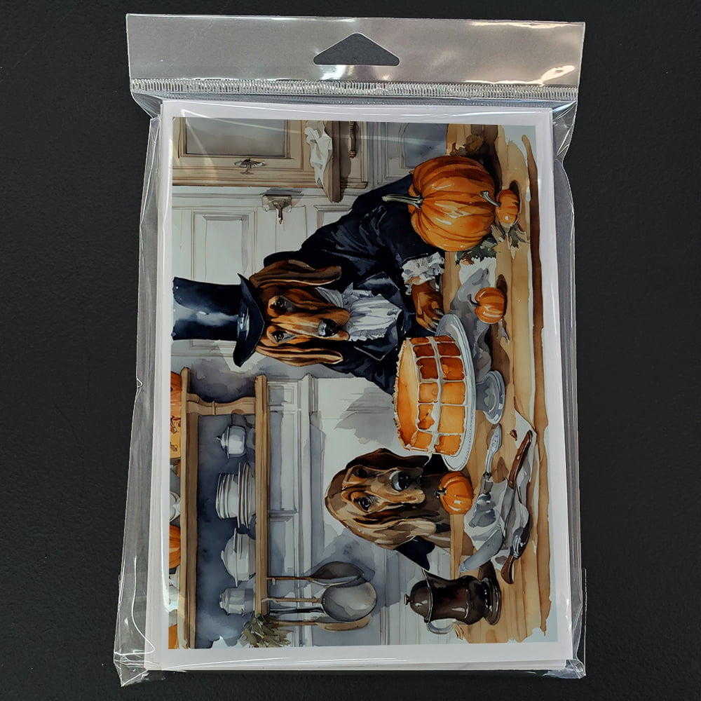 Bloodhound Fall Kitchen Pumpkins Greeting Cards and Envelopes Pack of 8 7 in x 5 in