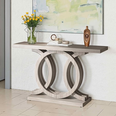 MAYEERTY 55"Geometric Wood Console Table, 1.96" Thick Waterproof Veneer Top Double C Hollow Base for Entryway Hall Living Room