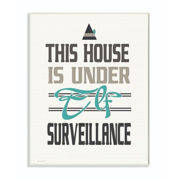 Stupell Industries Elf Surveillance Christmas Holiday Word Design Wood Wall Art By Artist Jo Moulton