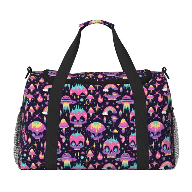Disketp cartoon Skull rainbow space Bolsa de Viaje Tipo Duffle, Bolso de Mano para Fin de Semana para Mujer, Bolsa de Gimnasio Ligera para Hombre, Esencial para Viajes