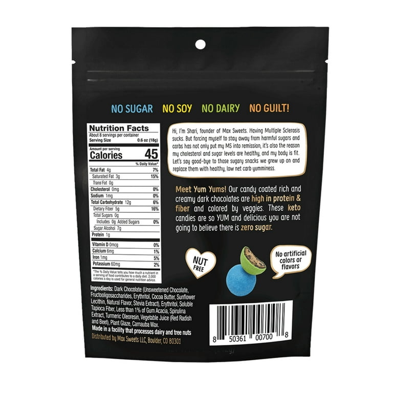 Max Sweets Sugar Free Dark Chocolate YumYums, Vegan, Low Carb