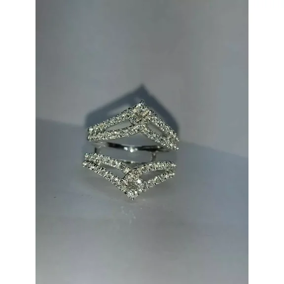 Silver Sterling 925 Ring Band Wrap Wedding Enhancer Moissanite White Cut Round Ct 2