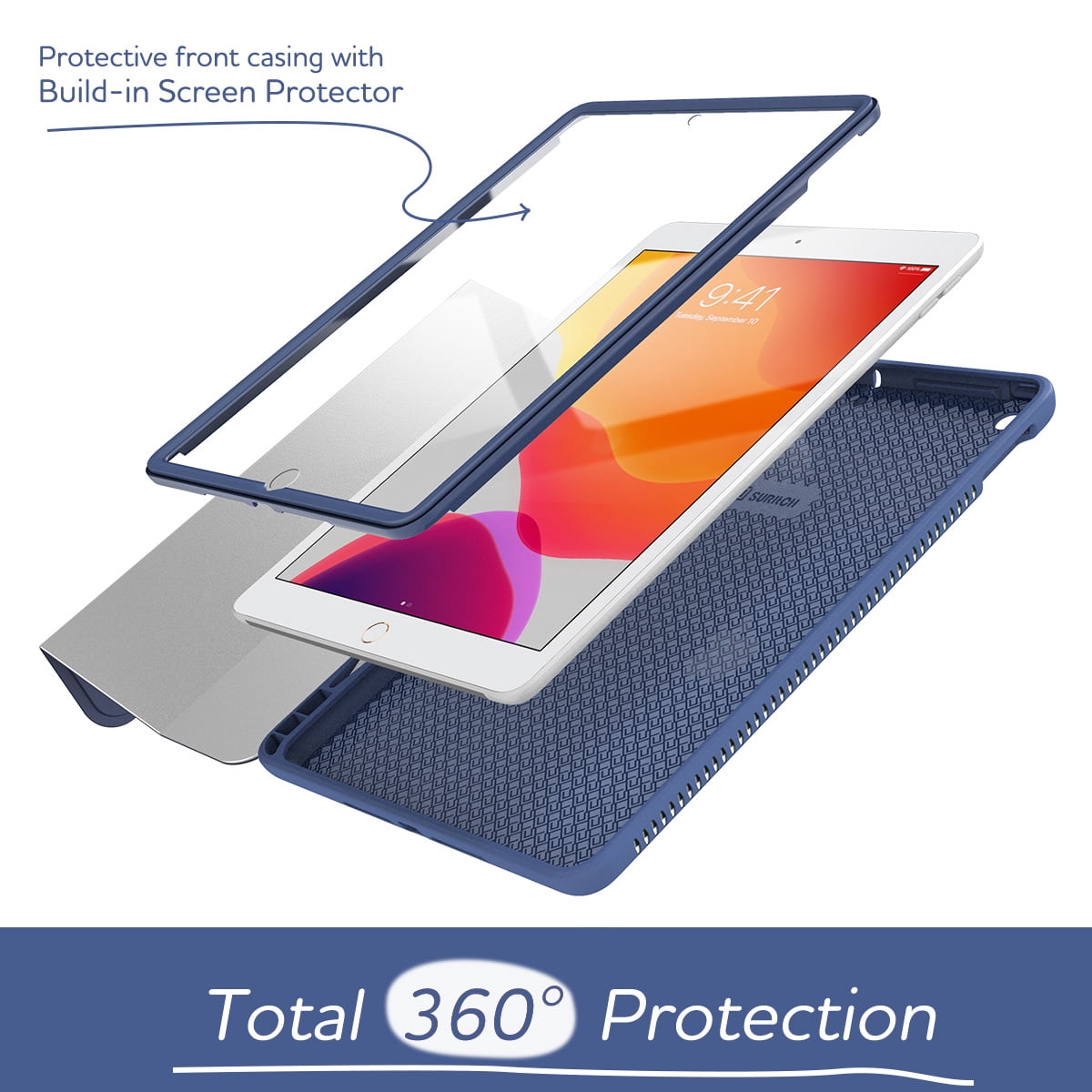 Suritch for iPad 9th/ 8th/ 7th Generation Case 10.2 Inch with Screen Protector and Pencil Holder, Magnetic Trifold Stand, Auto Sleep/Wake Cover, Blue