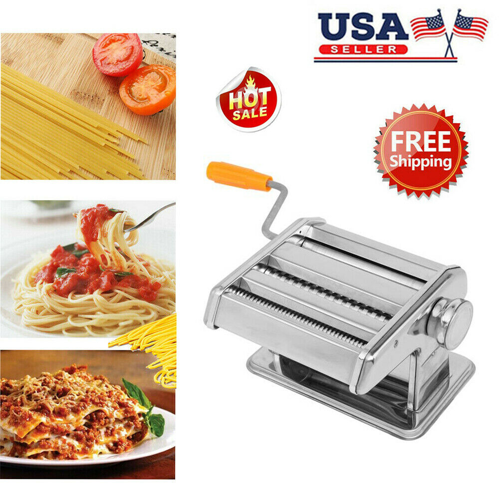 Pasta Maker Deluxe Set Piece Steel Machine with Spaghetti Fettuccini  Roller, Angel Hair, Ravioli Noodle, Lasagnette Cutter Attachments, Includes Hand  Crank, Counter Top Clamp