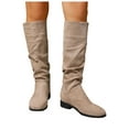 thumbnail image 5 of UngA Women's Mid-Calf Boots Wide Calf Flat Faux Suede Boots for Women Cowboy Slouch Stacked Bootie Side Zipper Round Toe Winter Flats Boots Women Khaki,Size 6.5, 5 of 7
