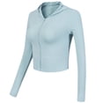 thumbnail image 4 of XFLWAM Women's Yoga Running Cropped Jacket Long Sleeve Full Zip Crop Tops with Hoodie Ribbed Slim Fit Activewear Blue L, 4 of 4