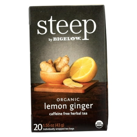 (3 Pack) Bigelow Steep Organic Herbal Tea, Lemon Ginger, 20