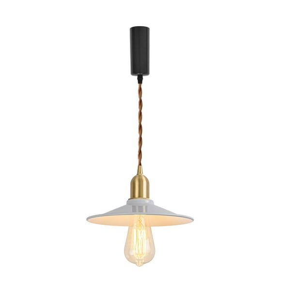 FSLiving Adjustable Height J Type Track Light with E26 Brass Base and Vintage White Metal Shade Lighting Fixtures for Farmhouse Kitchen Sink (Bulb & Ceiling Track Sold Separately) - 1 Light
