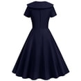 thumbnail image 2 of XFLWAM Women's 1950s Retro Dress Vintage Short Sleeve Button Down A-Line Swing Midi Dresses Crew Neck Solid Color Evening Prom Gown Blue L, 2 of 6