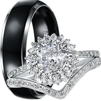 LaRaso & Co His Hers Wedding Ring Set TRIO 3 PCS Simulated Diamond Bridal Set Silver Titanium Women Men