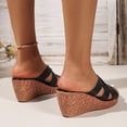 thumbnail image 4 of Rokment Cork Footbed Wedges Slip on Dressy Sandals for Women Ladies Fashion Casual Leather Open Toe Platform Chunky Heeled Beach Summer Dress Slides Shoes Black Size 6, 4 of 7