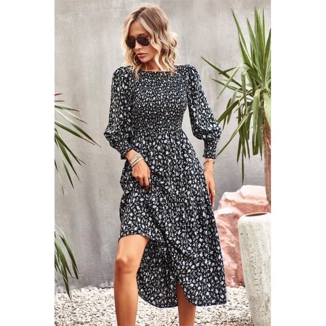 OUSIMEN CA Robe Décontractée Imprimée à Taille Fermée pour Femmes Printemps et Été 2023