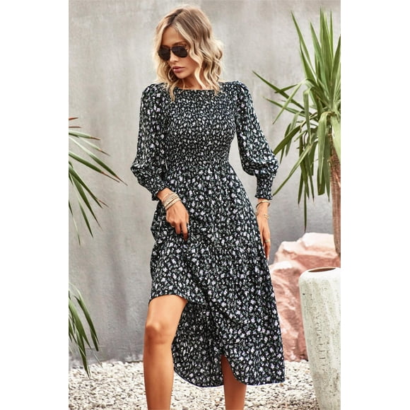 YNIQUE Ladies 2023 spring and summer temperament closed waist printed casual holiday dress
