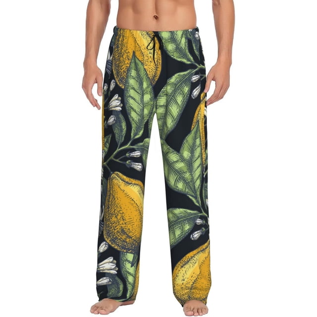 Fotbe Citrus Fruits Elegant Lemons Pantalones de Pijama para Hombre, Pantalones de Dormir, Pantalones de Casa con Cintura Ajustable y Bolsillos-3X-Large