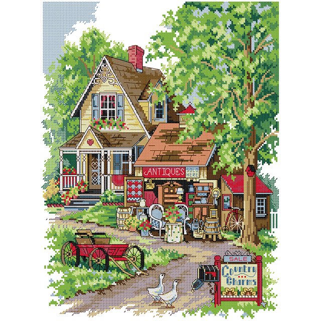 Hilo de bordar Eco-algodón parcial 14CT Impreso Village Cross Stitch Artwork