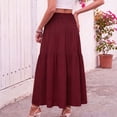 thumbnail image 3 of JIRNYORLL Womens Smocked Tiered Maxi Skirt with Pockets Drawstring Elastic High Waisted A Line Long Skirts, Burgundy L, 3 of 6