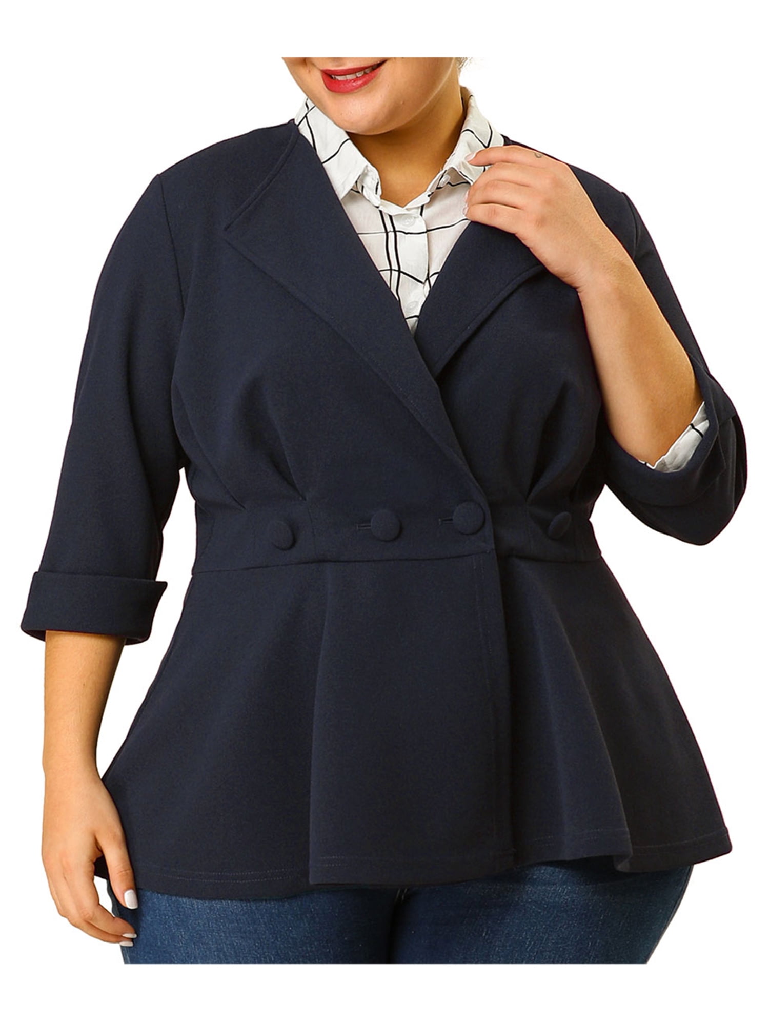 Agnes Orinda Women's Plus Size Blazers Ruffle V Neck Button Ruched Casual Peplum Blazer