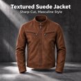 thumbnail image 5 of FchengtaiS Mens Suede Bomber Jacket Stand Collar Zip Up Wind Resistant Jacket Winter Warm Outerwear with Multi Zipper Pockets, 5 of 7