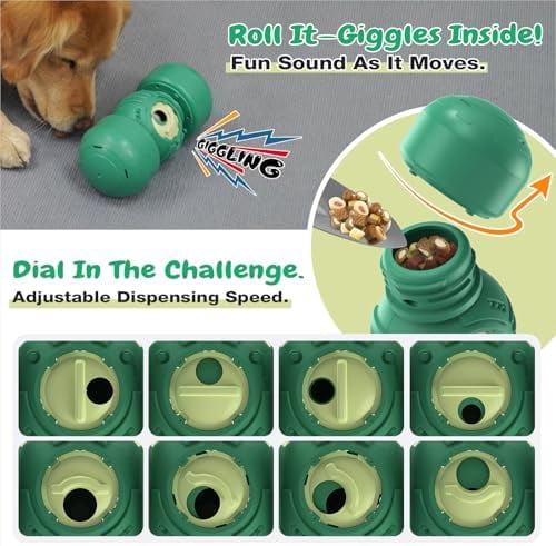 Roll Dog Treat Dispenser Toy, XL Size, Wobble Giggle, Adjustable Slow Feeder Puzzle for Medium & Large Dogs Enrichment Toy