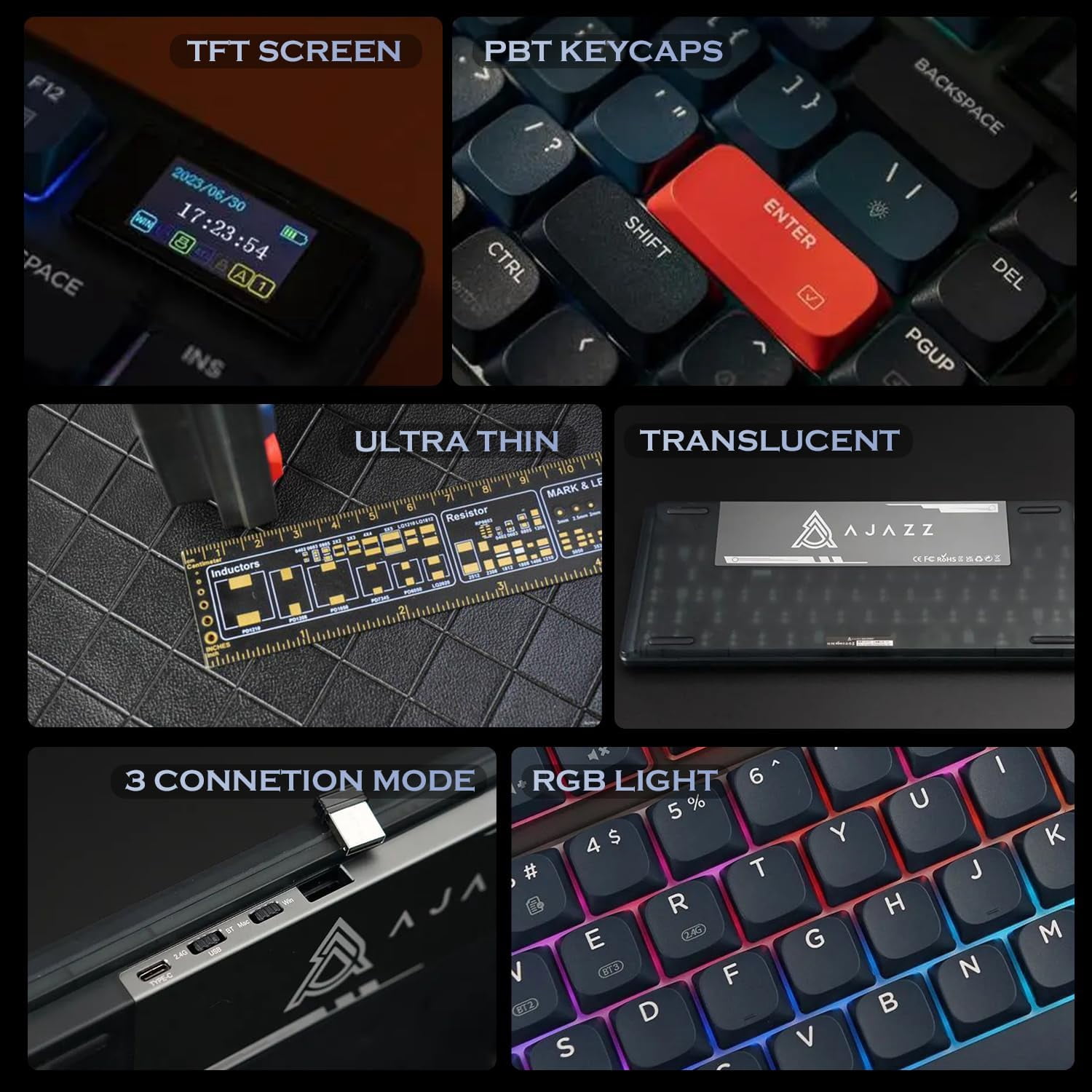 ATTACK SHARK Low Profile Mechanical Keyboard 75%,BT5.0/2.4G/Cable,PBT,White Backlit-Red Switch