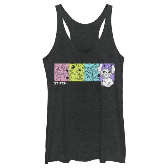Women's Lilo & Stitch Colorful Box Panel Racerback Tank Top Black Heather Medium