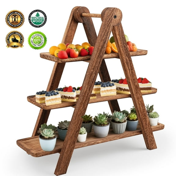 3 Tier Serving Tray, Cupcake Stand, Wooden Rectangle Serving Platter for Party, Wedding, Picnic,Your Perfect Elevated Charcuterie Stand and for Dessert Lovers