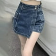 thumbnail image 2 of NAFUU Womens Denim Skort Trendy Women's High Waisted Button Denim Skort Asymmetrical Hem Skirt Shorts Versatile A-Line Skirts Stretchy Denim Shorts, 2 of 9