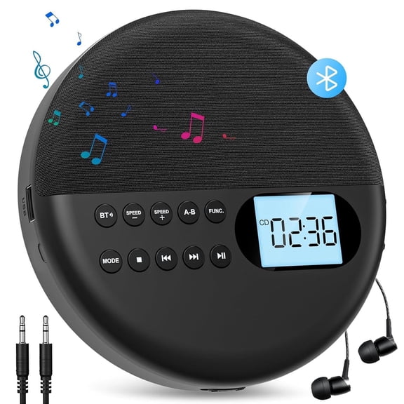 Portable Bluetooth CD Player Built-in Speaker Stereo, LCD Display Personal MP3 Players Rechargeable Disc Player for Car/Travel, Home Audio Boombox, Support CD USB AUX Input