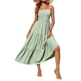 thumbnail image 2 of Franhais Women's Dress, Spaghetti Strap Sleeveless Ruched Solid Color Casual Long Dresses, S/M/L/XL, 2 of 6