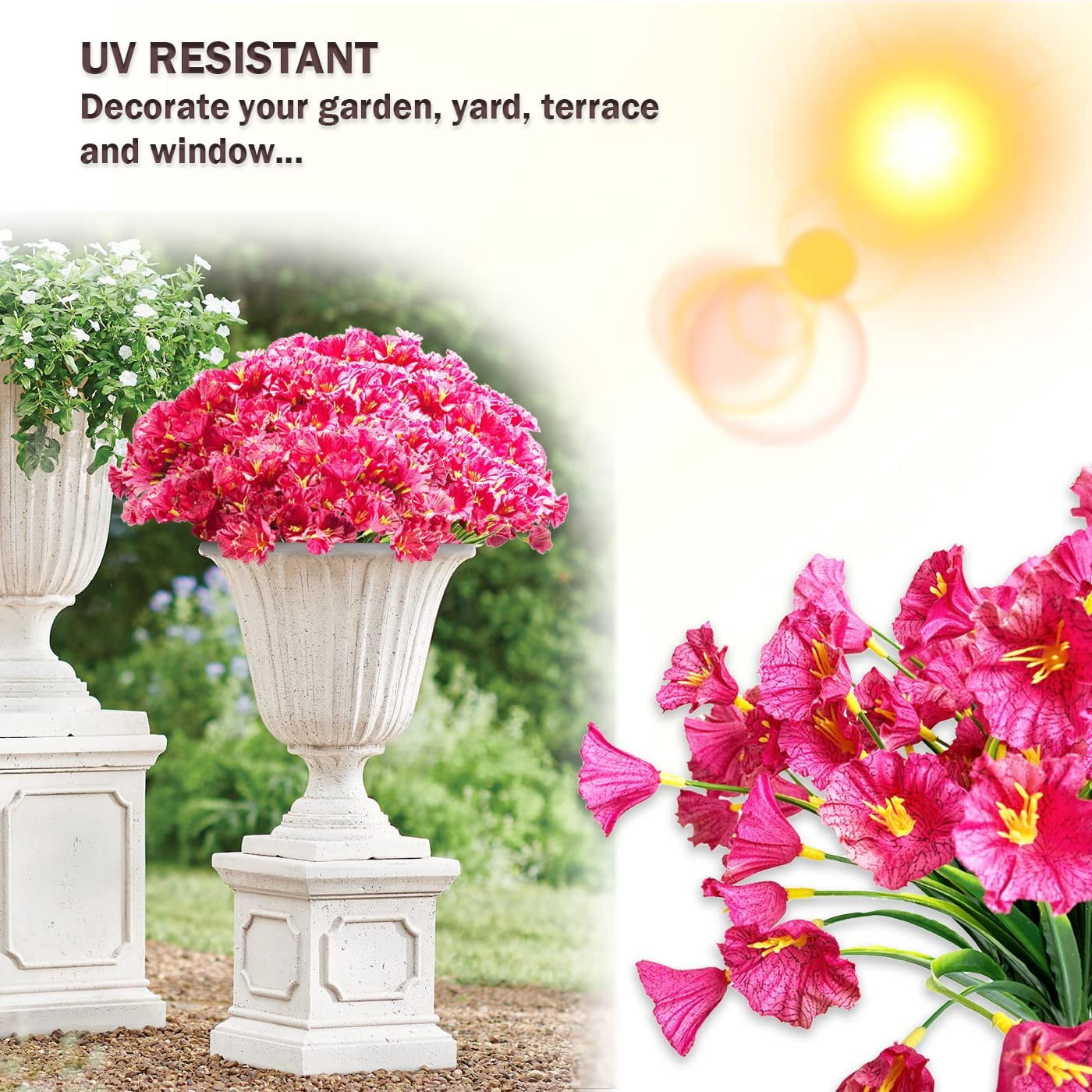 Artificial Flowers for Outdoors,16 Bundles Outdoor Fake Flowers UV Resistant Faux Silk Flowers for Outside Planters, Window Box Pot(Mix Color)