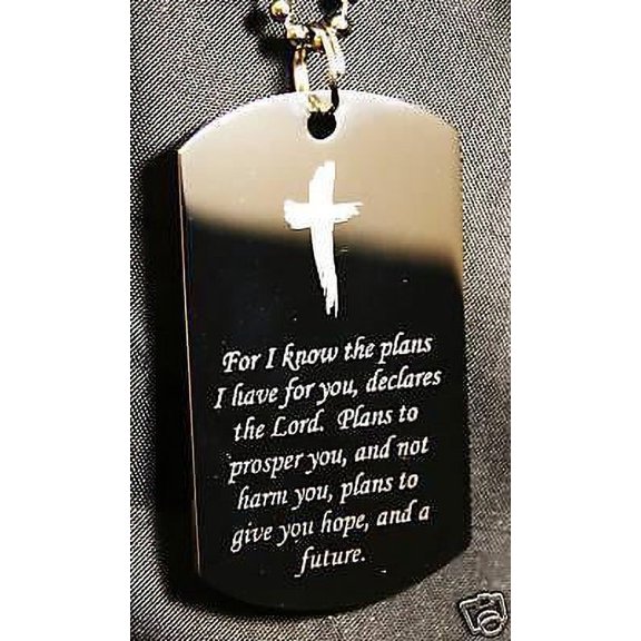 JEREMIAH VERSE PLANS FOR YOU LORD CROSS TAG NECKLACE STAINLESS STEEL