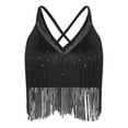 thumbnail image 2 of TiaoBug Women Salsa Latin Dance Top V-Neck Sleeveless Fringe Crop Top for Performance Competition Black S, 2 of 6