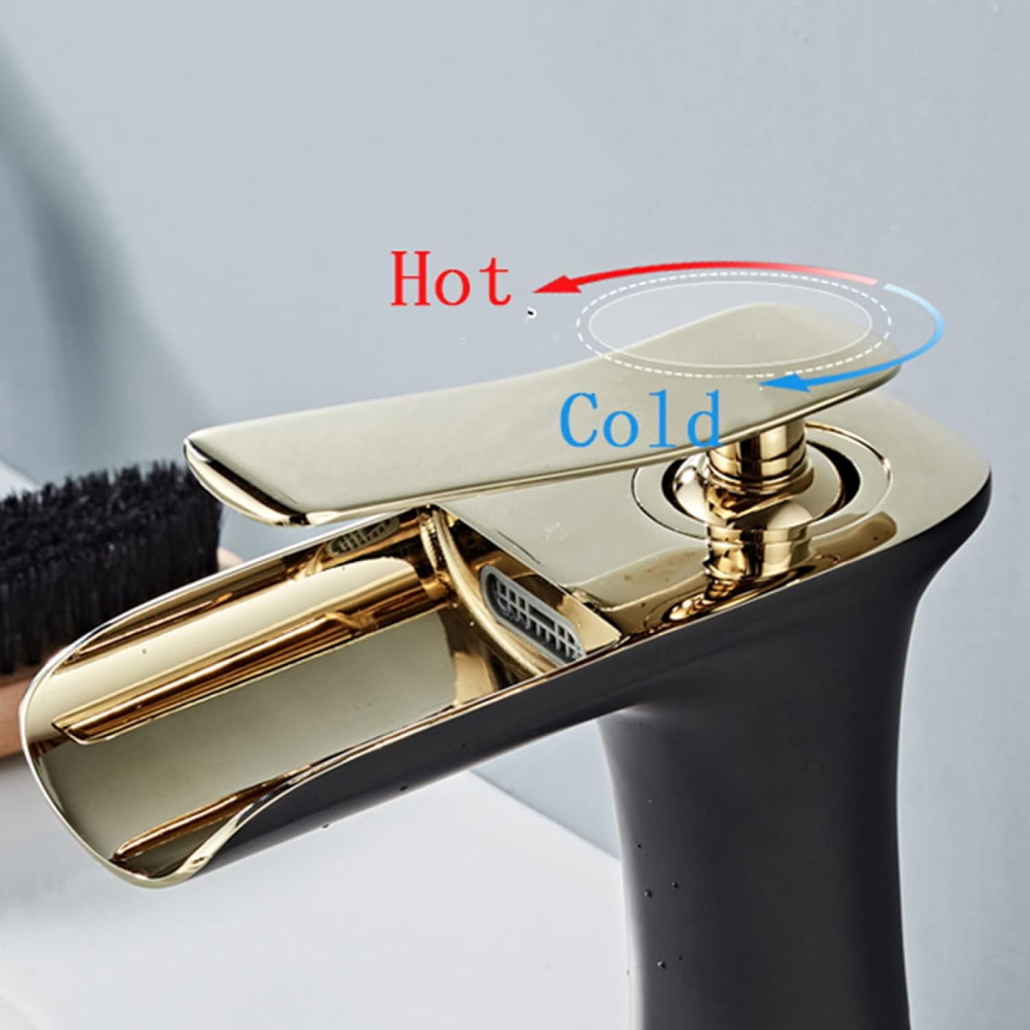 Bathroom Waterfall Faucets for Sink, Solid Brass, Hot and Cold Water Mixer Tap, Single Handle Waterfall Bathroom Sink Faucets Brushed, High