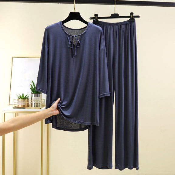 Wensltd Lounge Sets for Women Comfy Pajamas Set 2 Piece Outfits Short Sleeve Tops and Wide Leg Pants